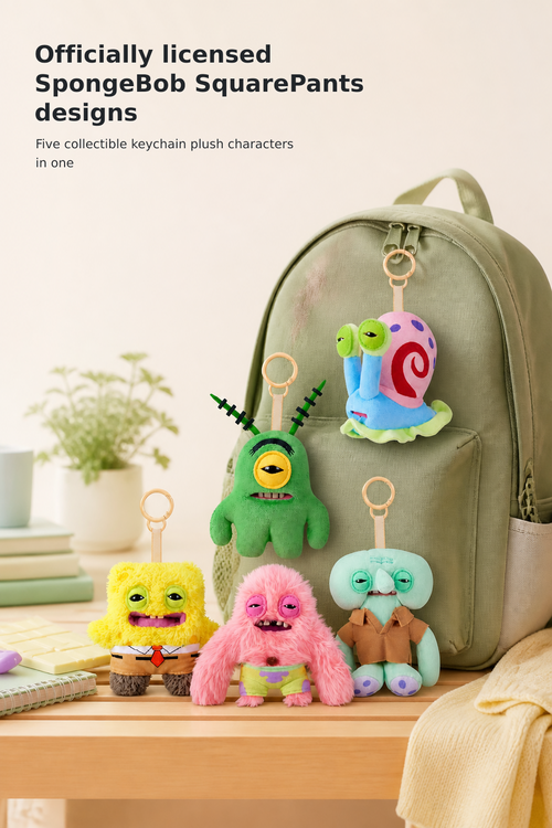 ZURU Licensed SpongeBob 5-Inch Plush Keychain Set, 5-Pack