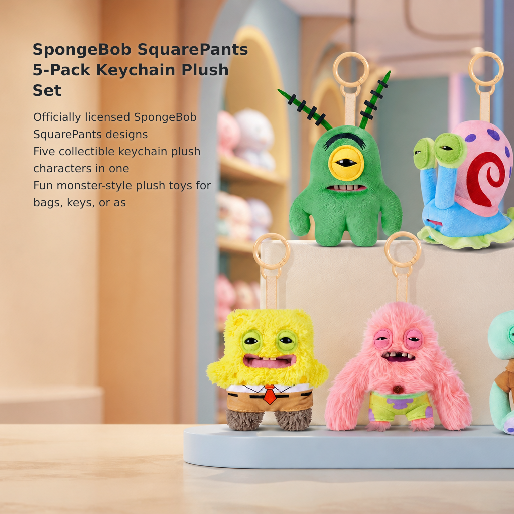 ZURU Licensed SpongeBob 5-Inch Plush Keychain Set, 5-Pack