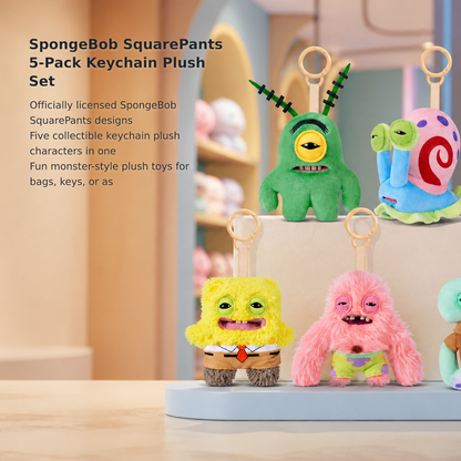 ZURU Licensed SpongeBob 5-Inch Plush Keychain Set, 5-Pack