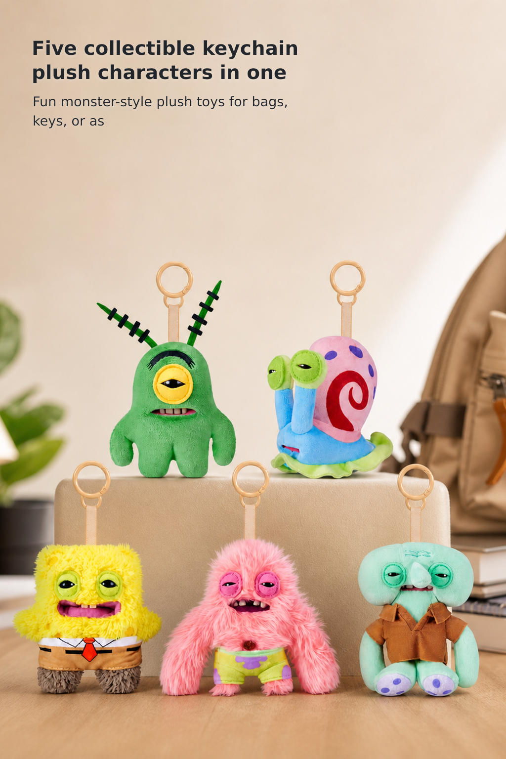 ZURU Licensed SpongeBob 5-Inch Plush Keychain Set, 5-Pack